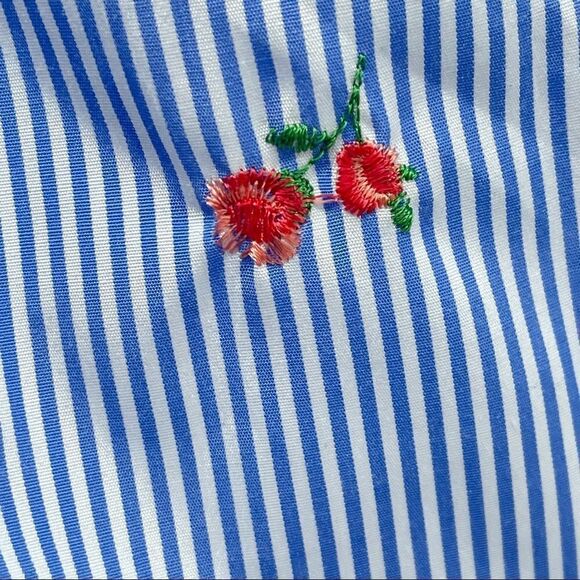 Maddie Girl’s Striped Floral Embroidered Button Front Short Sleeve Shirt XL - Picture 10 of 13